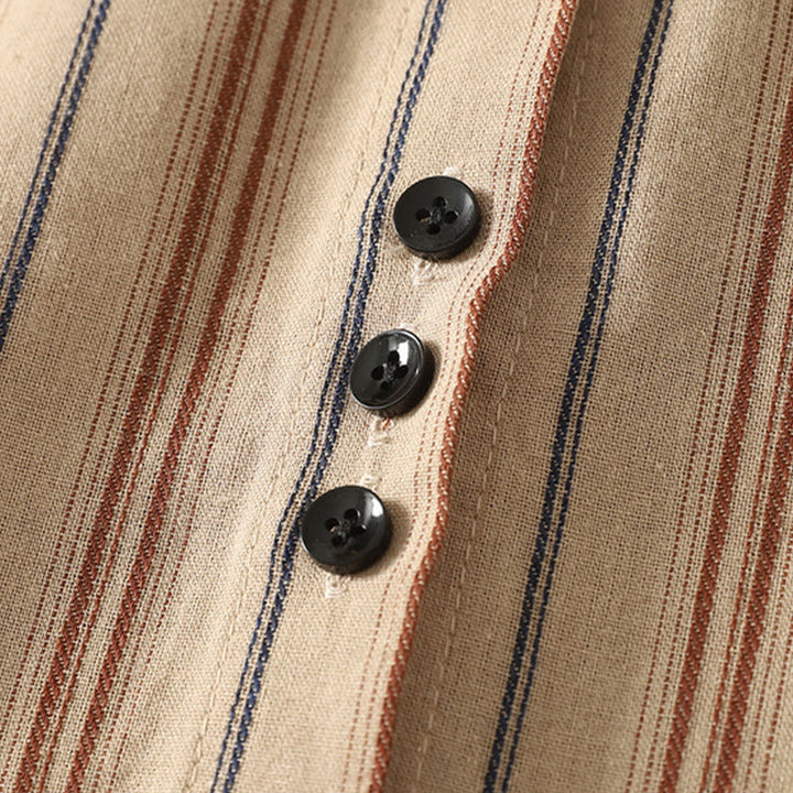 Camicia da donna in poliestere a maniche lunghe con strisce retrò casual Buddha Stones - image 13