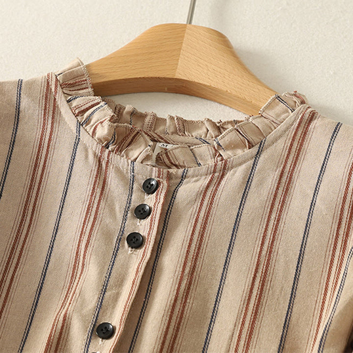 Camicia da donna in poliestere a maniche lunghe con strisce retrò casual Buddha Stones - image 12