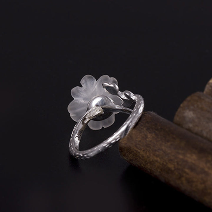 Anello di guarigione regolabile in argento sterling 925 con fiore di cristallo bianco naturale Buddha Stones - image 7