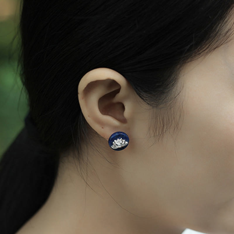Orecchini con motivo a loto in argento sterling 925 con Buddha Stones e lazurite, illuminazione  - image 4