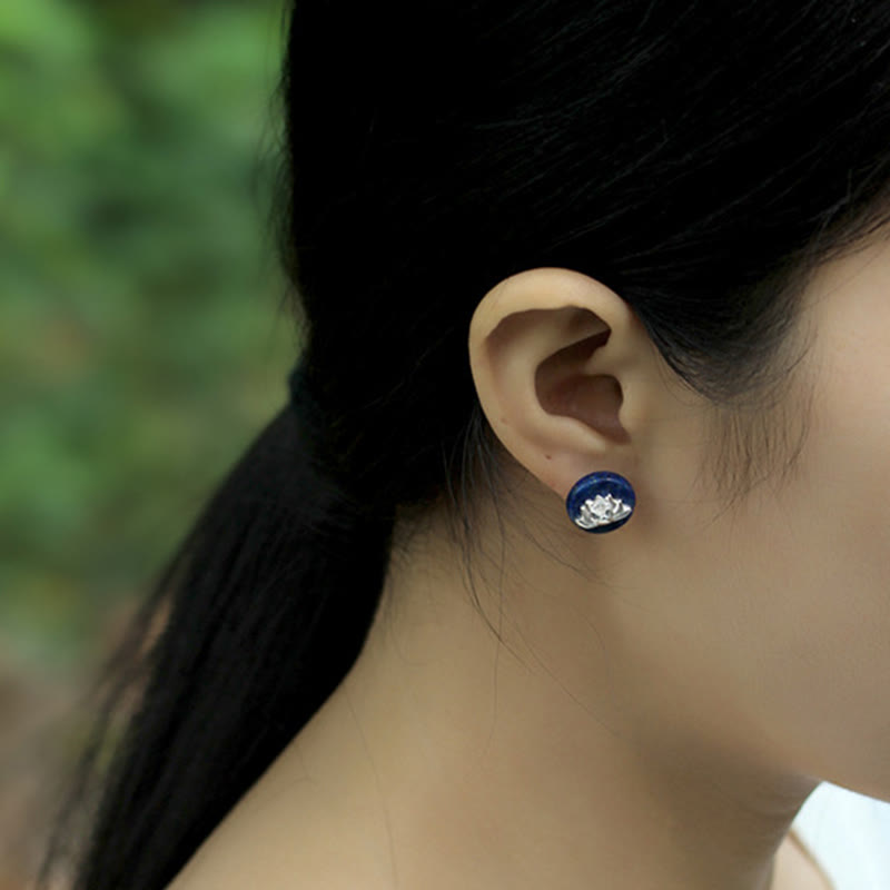 Orecchini con motivo a loto in argento sterling 925, motivo Buddha Stones , lazurite e lapislazzuli, illuminazione - image 11