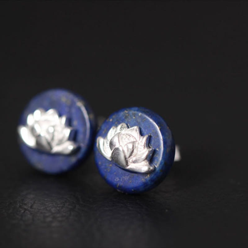 Orecchini con motivo a loto in argento sterling 925 con Buddha Stones e lazurite, illuminazione  - image 1