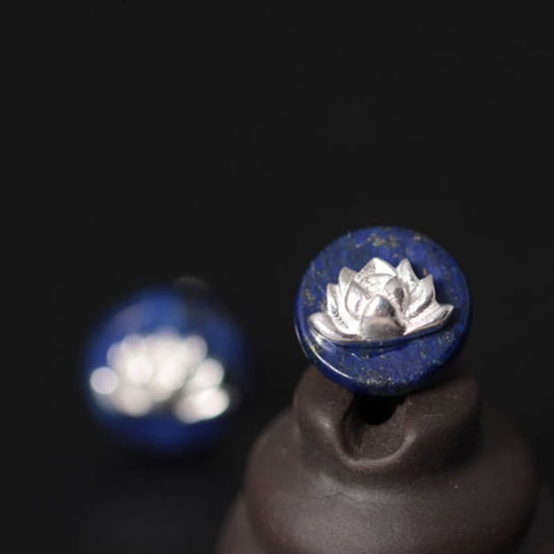 Orecchini con motivo a loto in argento sterling 925 con Buddha Stones e lazurite, illuminazione  - image 9
