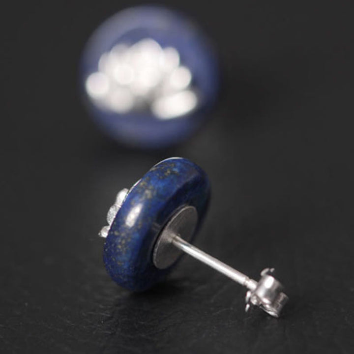 Orecchini con motivo a loto in argento sterling 925 con Buddha Stones e lazurite, illuminazione  - image 3