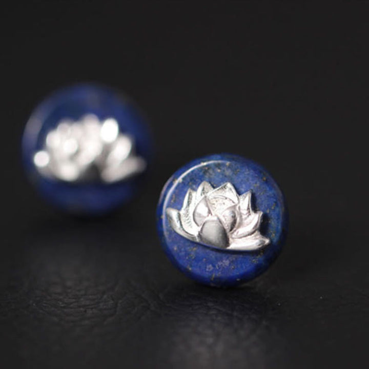 Orecchini con motivo a loto in argento sterling 925 con Buddha Stones e lazurite, illuminazione  - image 8