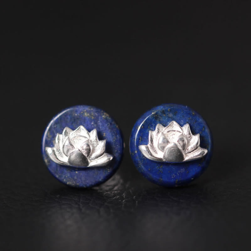 Orecchini con motivo a loto in argento sterling 925 con Buddha Stones e lazurite, illuminazione  - Lazurite Lotus (perni in argento Sterling 925) - image 0