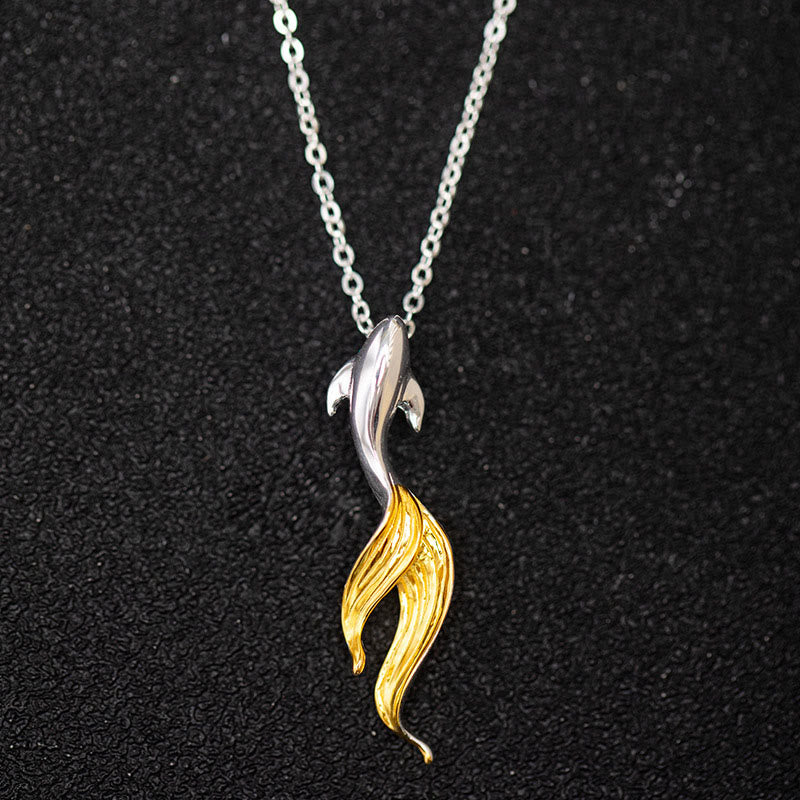 Collana con ciondolo portafortuna a forma di pesce koi dorato in argento sterling 925 Buddha Stones - Pesce koi in argento sterling 925 - image 0