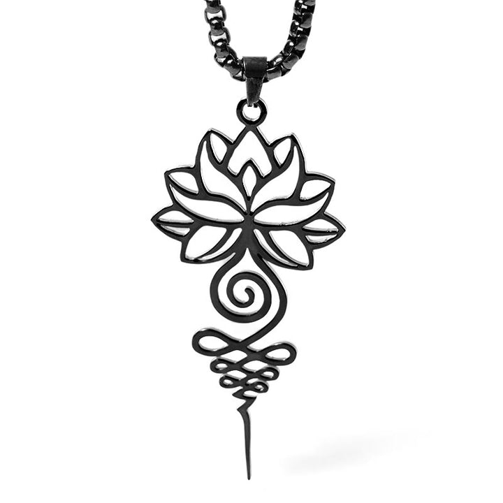 Collana con ciondolo dell'illuminazione in acciaio inossidabile, simbolo del chakra del loto di Buddha Stones Unalome - image 17