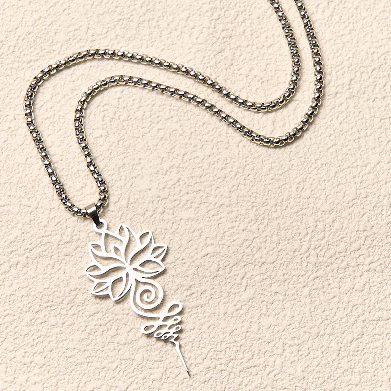 Collana con ciondolo dell'illuminazione in acciaio inossidabile, simbolo del chakra del loto di Buddha Stones Unalome - image 3