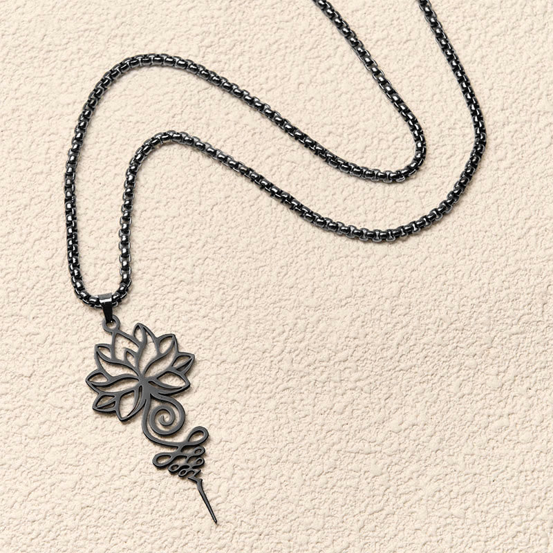 Collana con ciondolo dell'illuminazione in acciaio inossidabile, simbolo del chakra del loto di Buddha Stones Unalome - image 15
