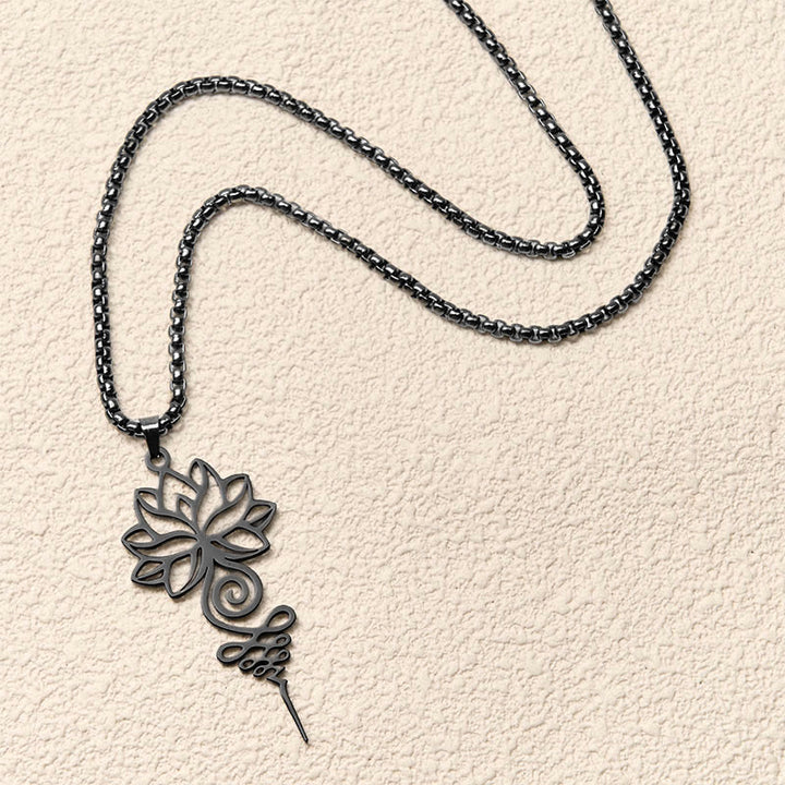 Collana con ciondolo dell'illuminazione in acciaio inossidabile, simbolo del chakra del loto di Buddha Stones Unalome - image 15