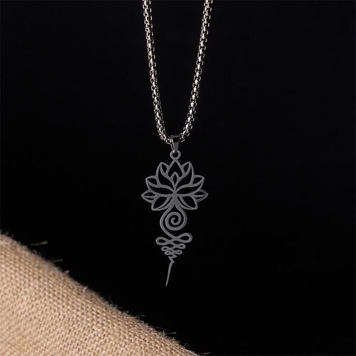 Collana con ciondolo dell'illuminazione in acciaio inossidabile, simbolo del chakra del loto di Buddha Stones Unalome - image 13