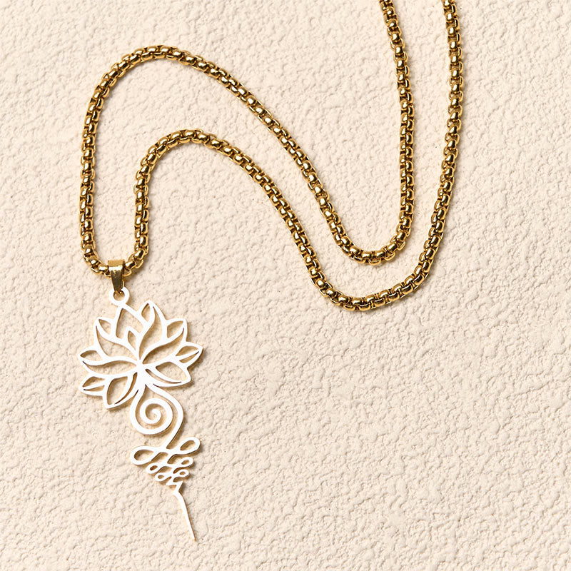 Collana con ciondolo dell'illuminazione in acciaio inossidabile, simbolo del chakra del loto di Buddha Stones Unalome - image 9