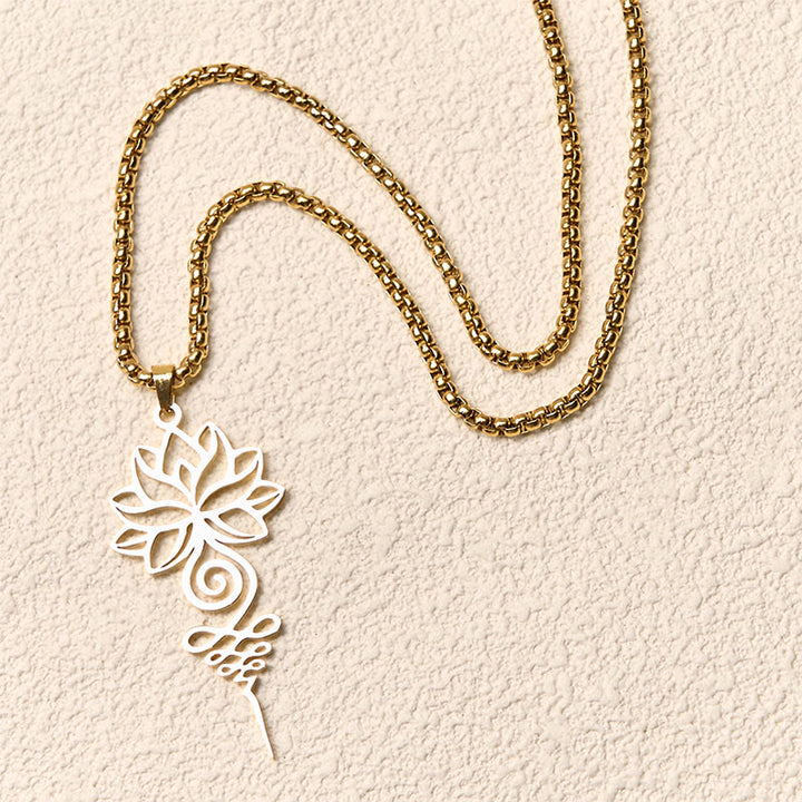 Collana con ciondolo dell'illuminazione in acciaio inossidabile, simbolo del chakra del loto di Buddha Stones Unalome - image 9