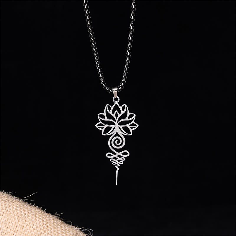 Collana con ciondolo dell'illuminazione in acciaio inossidabile, simbolo del chakra del loto di Buddha Stones Unalome - image 1