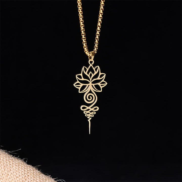 Collana con ciondolo dell'illuminazione in acciaio inossidabile, simbolo del chakra del loto di Buddha Stones Unalome - image 8