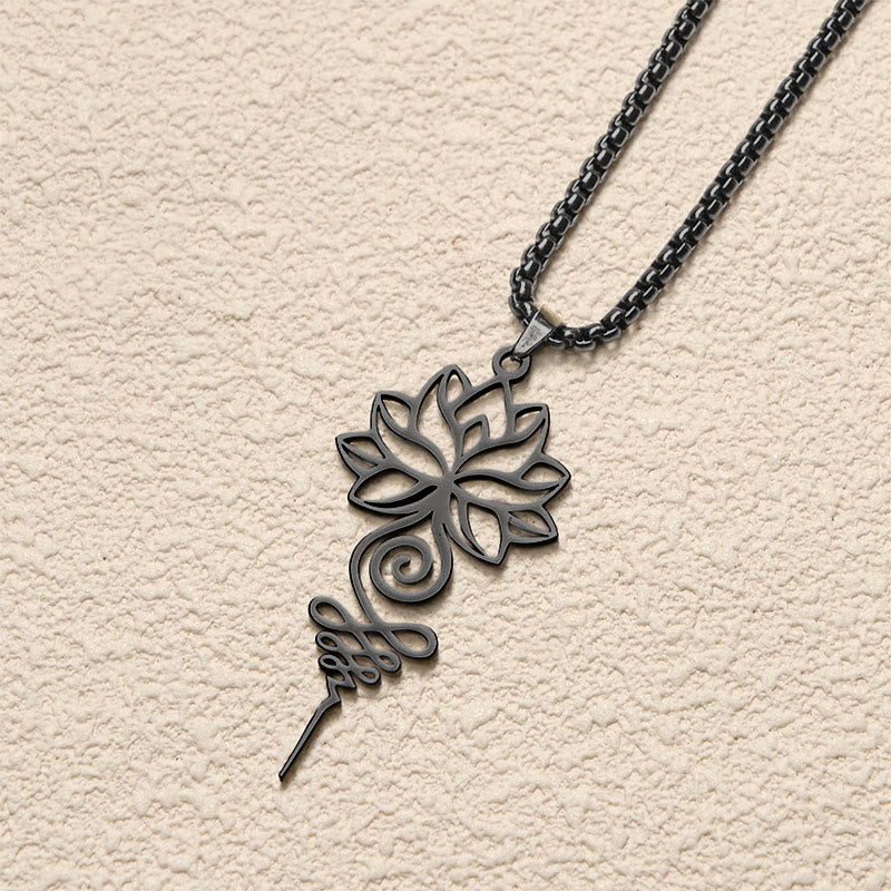 Collana con ciondolo dell'illuminazione in acciaio inossidabile, simbolo del chakra del loto di Buddha Stones Unalome - image 14