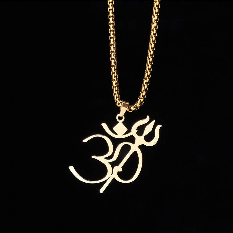 Collana con ciondolo in acciaio inossidabile con simbolo OM e tridente Buddha Stones - Oro - image 0