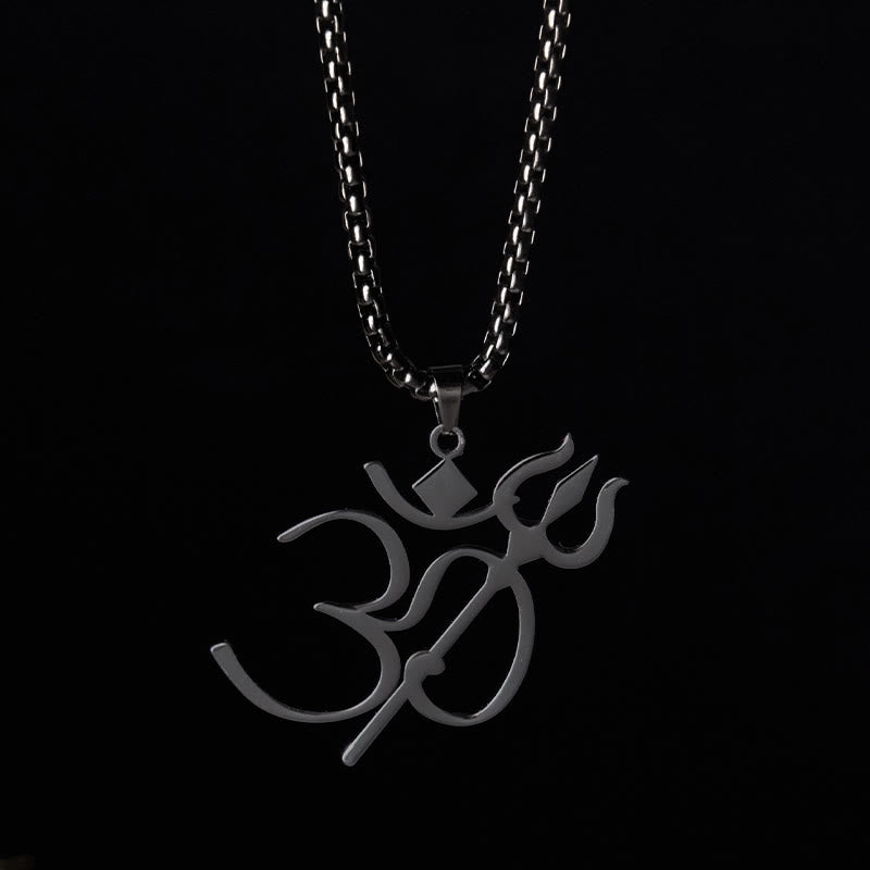 Collana con ciondolo in acciaio inossidabile con simbolo OM e tridente Buddha Stones - Nero - image 13