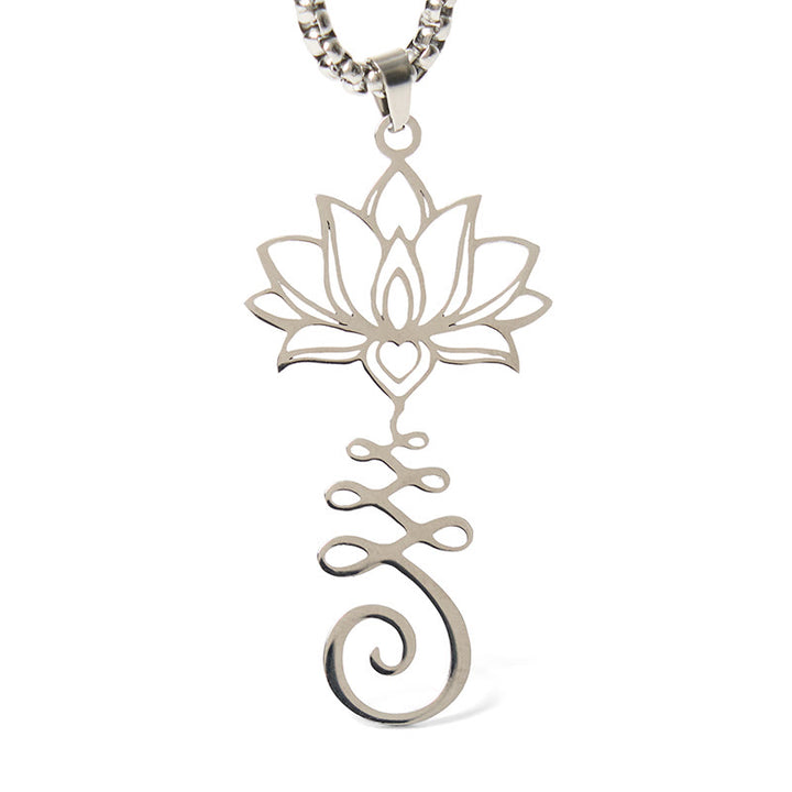 Collana con ciondolo dell'illuminazione in acciaio inossidabile con simbolo dei chakra Buddha Stones, design irregolare, loto - image 5