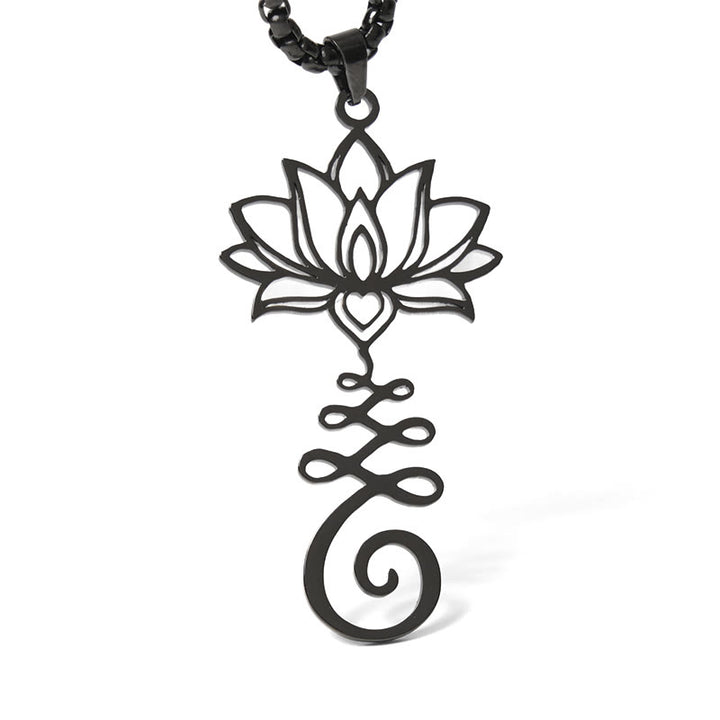 Collana con ciondolo dell'illuminazione in acciaio inossidabile con simbolo dei chakra Buddha Stones, design irregolare, loto - image 18