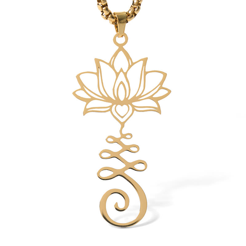 Collana con ciondolo dell'illuminazione in acciaio inossidabile con simbolo dei chakra Buddha Stones, design irregolare, loto - image 12