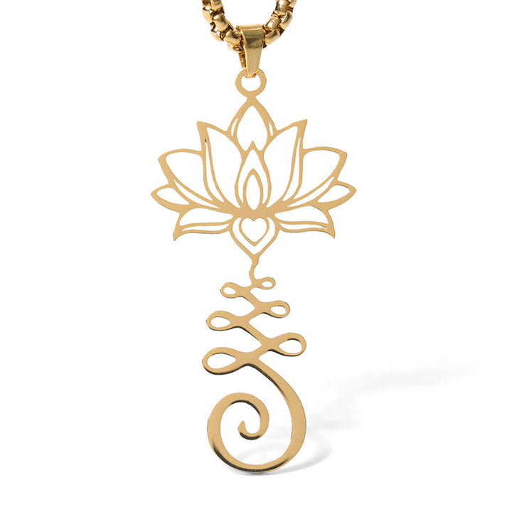 Collana con ciondolo dell'illuminazione in acciaio inossidabile con simbolo dei chakra Buddha Stones, design irregolare, loto - image 12