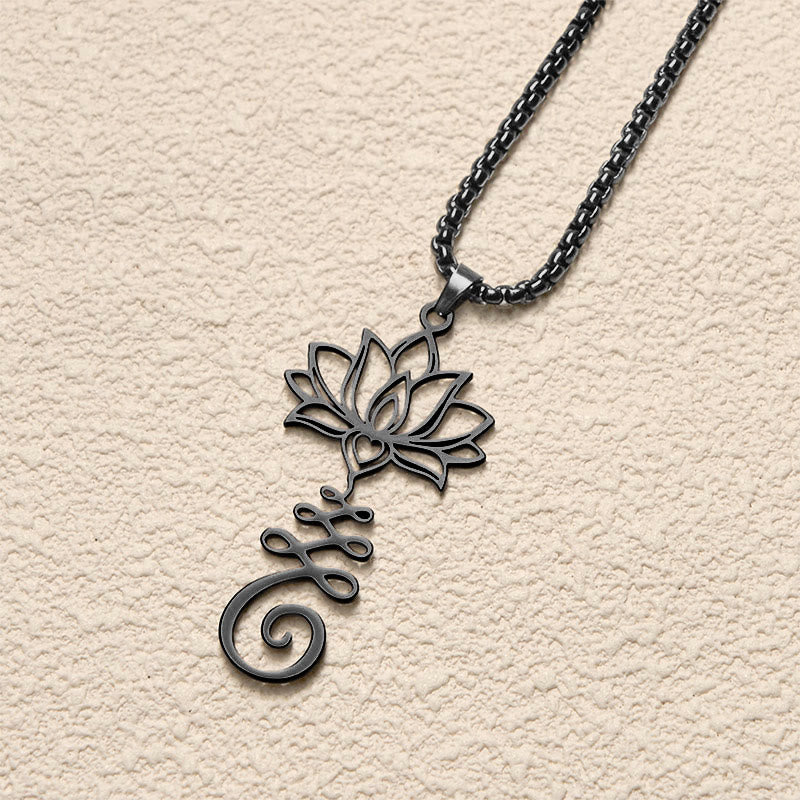Collana con ciondolo dell'illuminazione in acciaio inossidabile con simbolo dei chakra Buddha Stones, design irregolare, loto - image 15