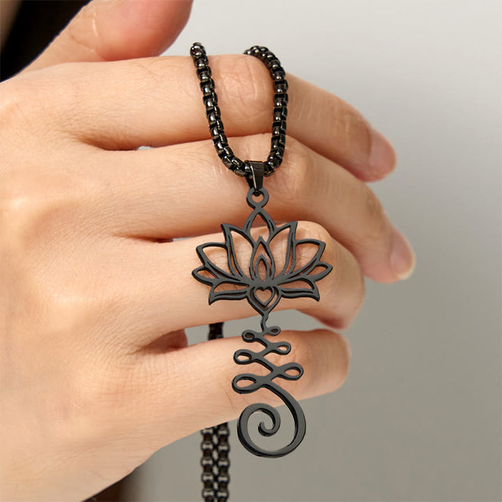 Collana con ciondolo dell'illuminazione in acciaio inossidabile con simbolo dei chakra Buddha Stones, design irregolare, loto - image 17