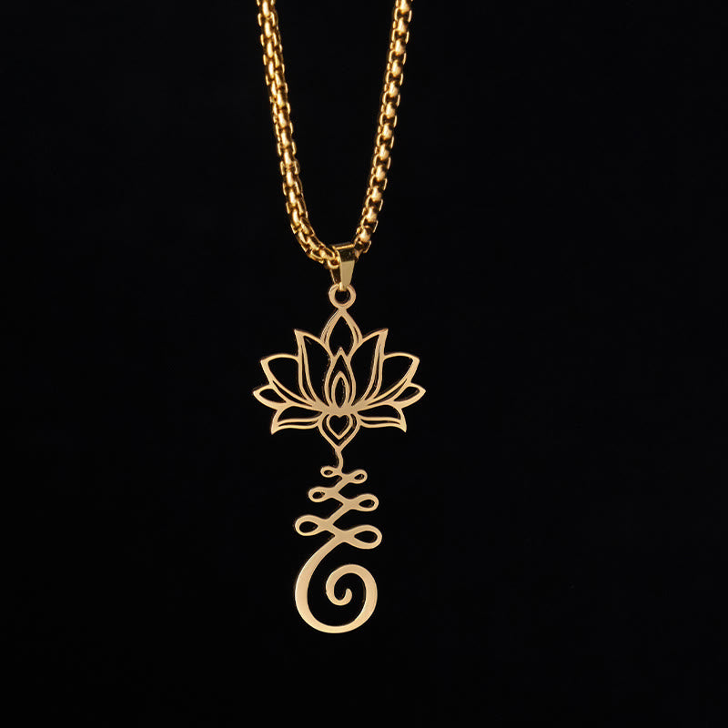 Collana con ciondolo dell'illuminazione in acciaio inossidabile con simbolo dei chakra Buddha Stones, design irregolare, loto - image 8