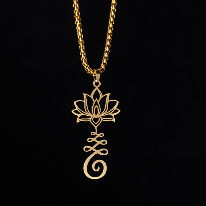 Collana con ciondolo dell'illuminazione in acciaio inossidabile con simbolo dei chakra Buddha Stones, design irregolare, loto - image 8