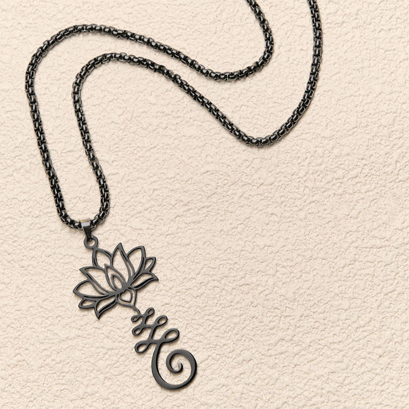 Collana con ciondolo dell'illuminazione in acciaio inossidabile con simbolo dei chakra Buddha Stones, design irregolare, loto - image 16