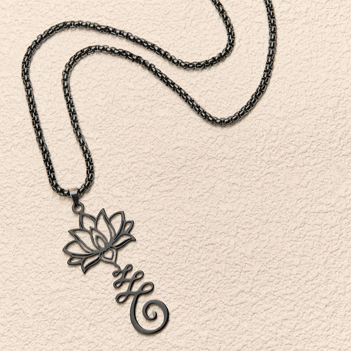 Collana con ciondolo dell'illuminazione in acciaio inossidabile con simbolo dei chakra Buddha Stones, design irregolare, loto - image 16