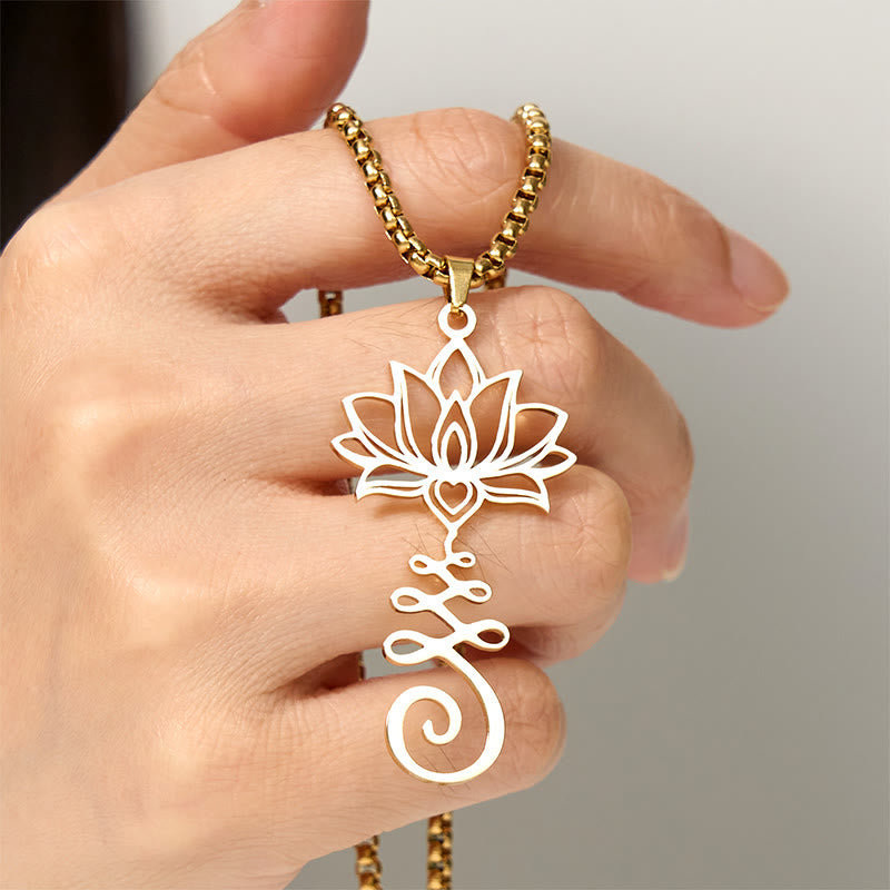 Collana con ciondolo dell'illuminazione in acciaio inossidabile con simbolo dei chakra Buddha Stones, design irregolare, loto - image 11