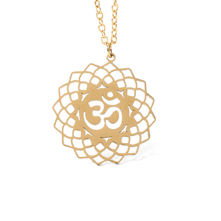Collana con ciondolo in acciaio inossidabile con simbolo Om Buddha Stones, motivo: loto cavo - image 6