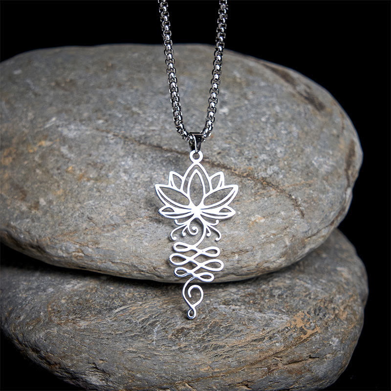 Collana con ciondolo dell'illuminazione in acciaio inossidabile con Buddha Stones viticci di loto, simbolo dei chakra - Argento - image 0