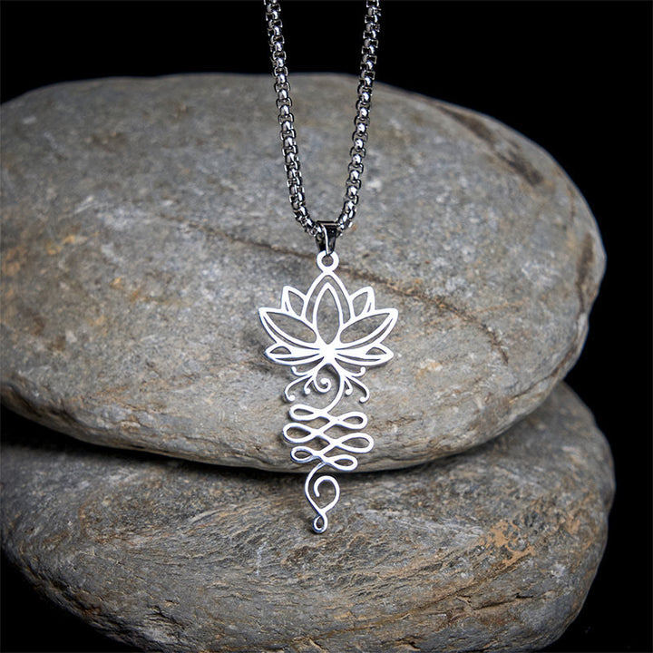 Collana con ciondolo dell'illuminazione in acciaio inossidabile con Buddha Stones viticci di loto, simbolo dei chakra - Argento - image 0