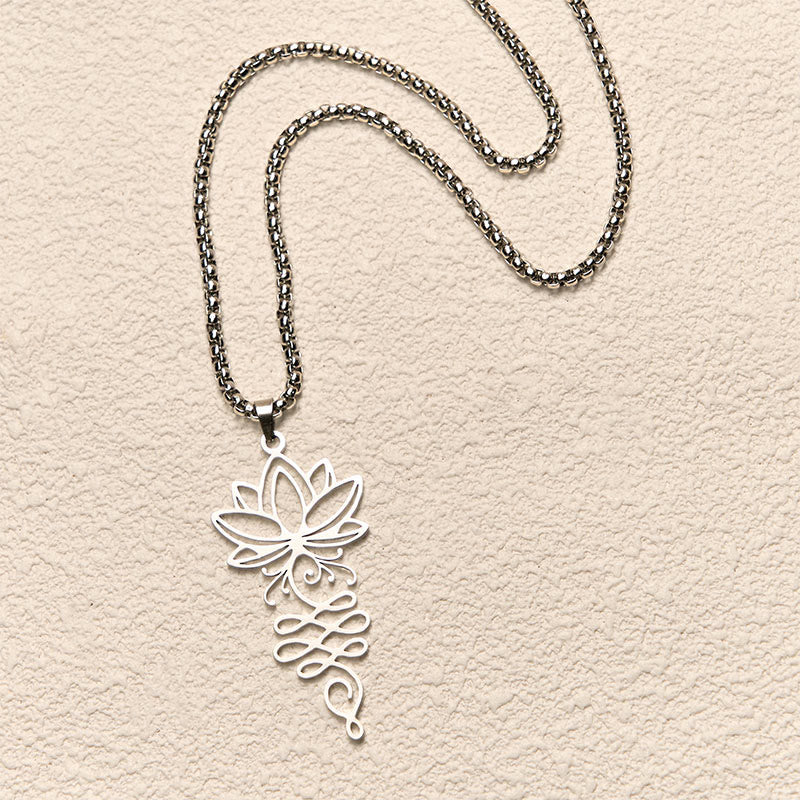 Collana con ciondolo dell'illuminazione in acciaio inossidabile con Buddha Stones viticci di loto, simbolo dei chakra - image 3