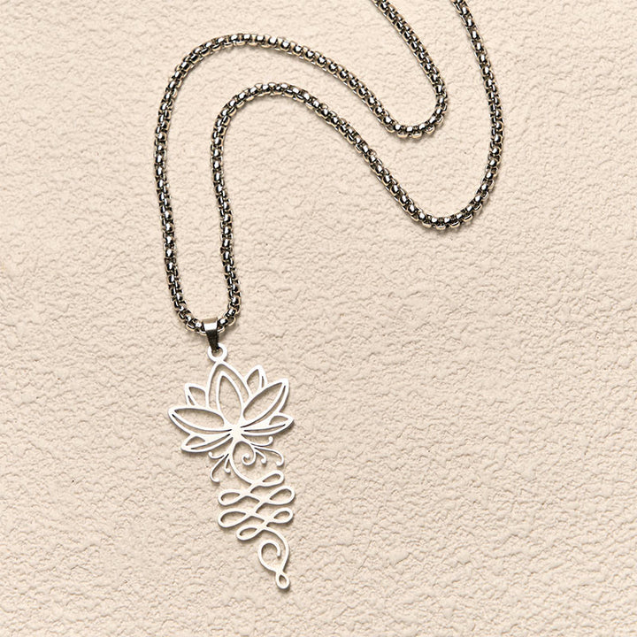 Collana con ciondolo dell'illuminazione in acciaio inossidabile con Buddha Stones viticci di loto, simbolo dei chakra - image 3