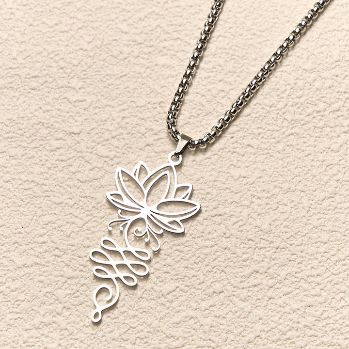 Collana con ciondolo dell'illuminazione in acciaio inossidabile con Buddha Stones viticci di loto, simbolo dei chakra - image 2