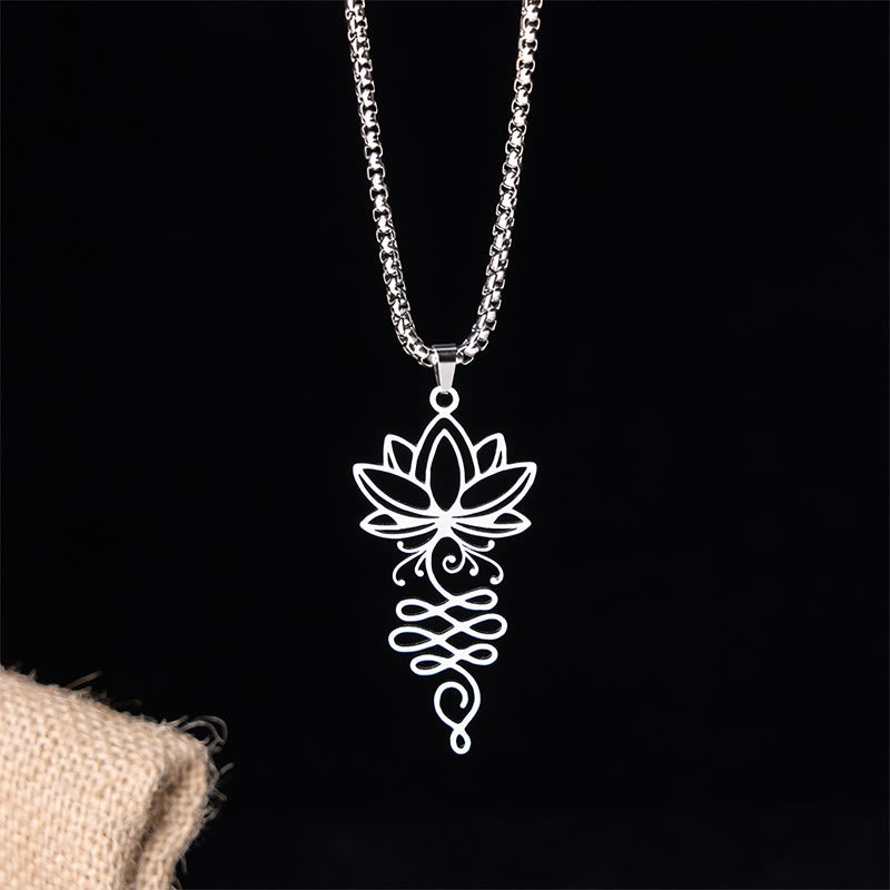 Collana con ciondolo dell'illuminazione in acciaio inossidabile con Buddha Stones viticci di loto, simbolo dei chakra - image 1