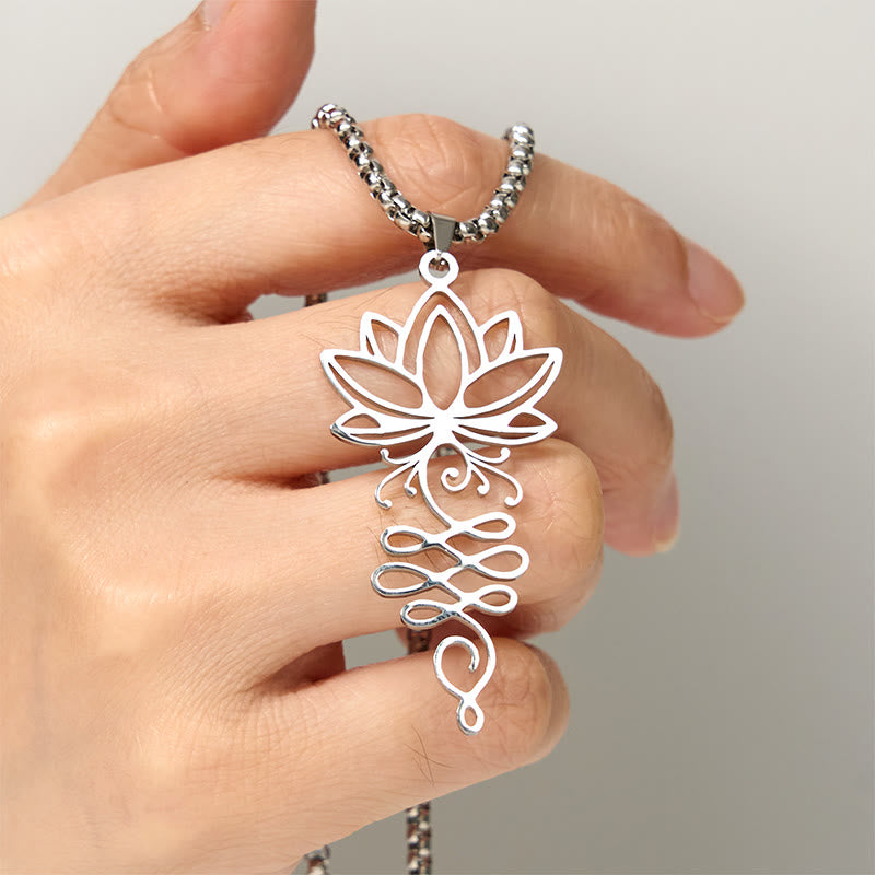 Collana con ciondolo dell'illuminazione in acciaio inossidabile con Buddha Stones viticci di loto, simbolo dei chakra - image 4