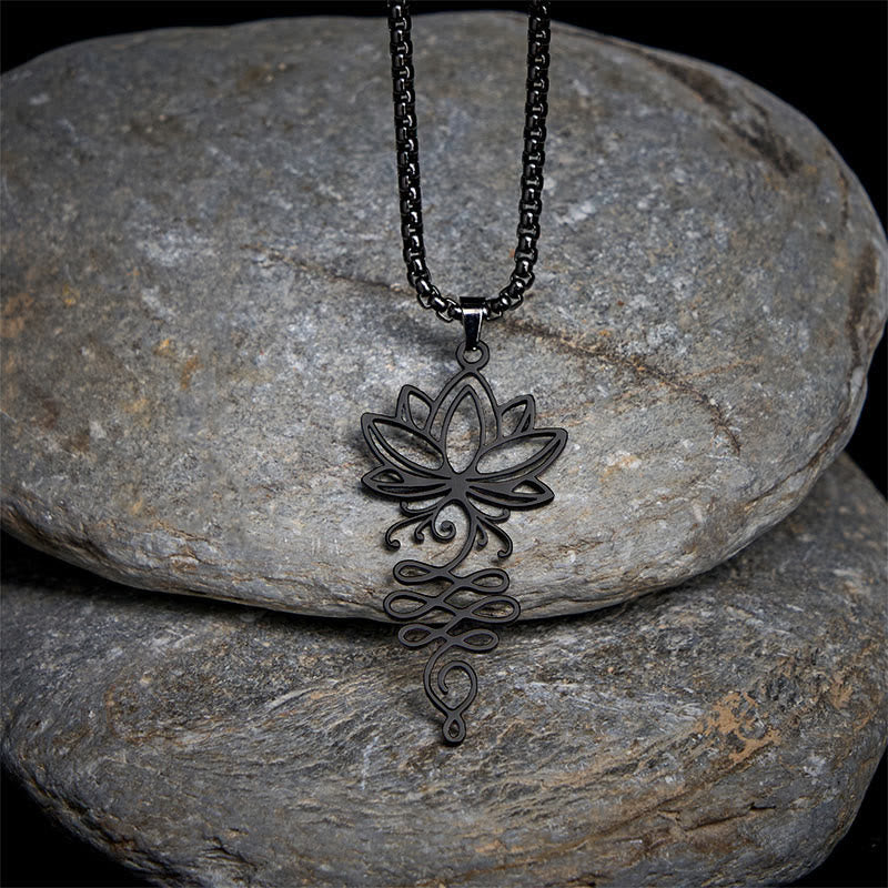 Collana con ciondolo dell'illuminazione in acciaio inossidabile con Buddha Stones viticci di loto, simbolo dei chakra - Nero - image 9