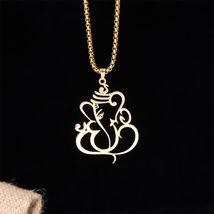 Collana con ciondolo di protezione in acciaio inossidabile Buddha Stones e elefante Ganesh - Oro - image 0