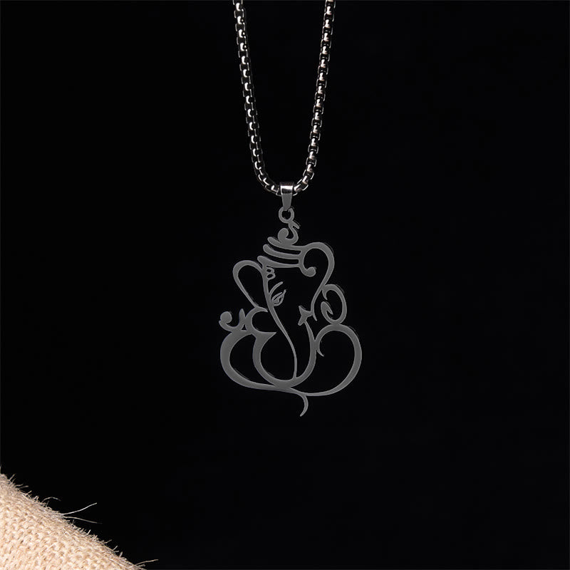 Collana con ciondolo di protezione in acciaio inossidabile Buddha Stones e elefante Ganesh - Nero - image 13