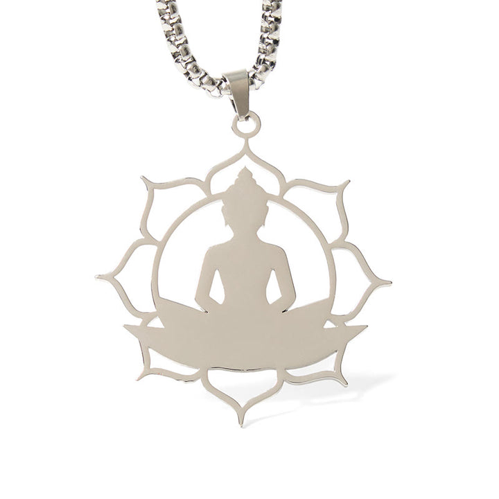 Collana con ciondolo dell'illuminazione in acciaio inossidabile con design vintage Buddha Stones Buddha seduto sul loto di Buddha - image 13