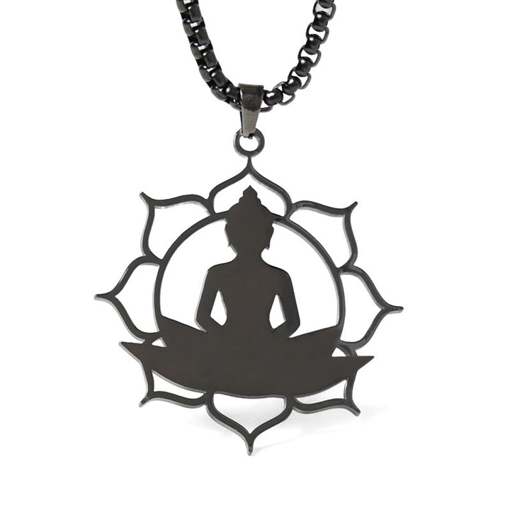 Collana con ciondolo dell'illuminazione in acciaio inossidabile con design vintage Buddha Stones Buddha seduto sul loto di Buddha - image 18