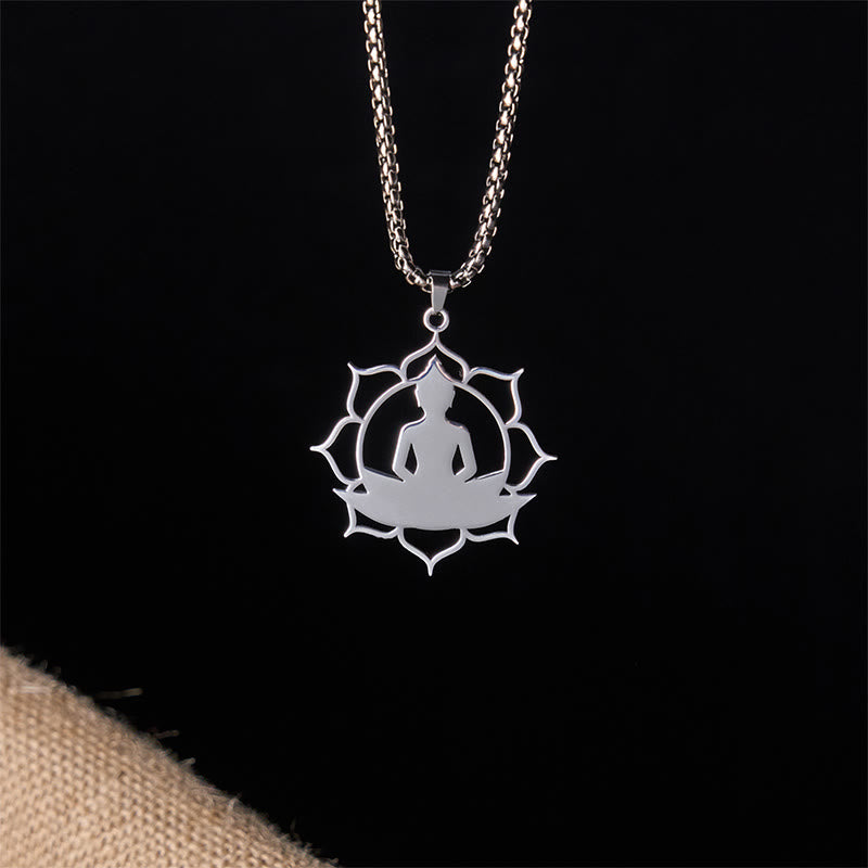 Collana con ciondolo dell'illuminazione in acciaio inossidabile con design vintage Buddha Stones Buddha seduto sul loto di Buddha - image 11