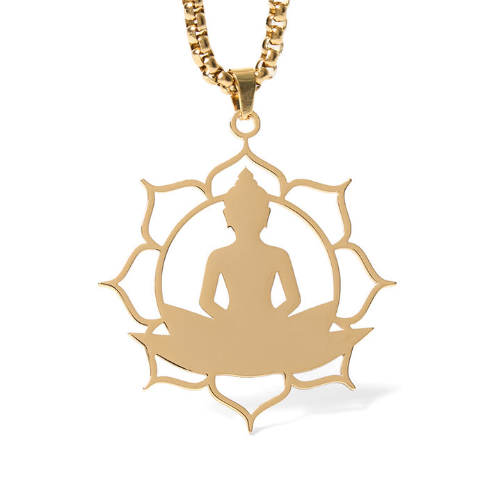 Collana con ciondolo dell'illuminazione in acciaio inossidabile con design vintage Buddha Stones Buddha seduto sul loto di Buddha - image 5