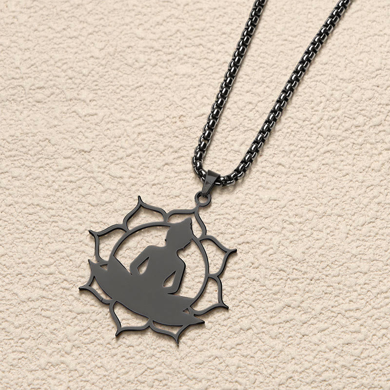 Collana con ciondolo dell'illuminazione in acciaio inossidabile con design vintage Buddha Stones Buddha seduto sul loto di Buddha - image 15